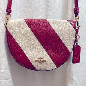 Coach Ellen Striped Red White Flap Crossbody Bag